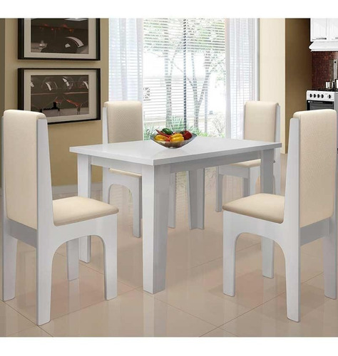 Conjunto Mesa Com 4 Cadeiras - Miami - Dobuê - Branco / Bege