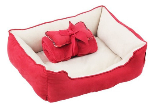 Cama + Manta + Almohada 42x52x18cm Color Roja