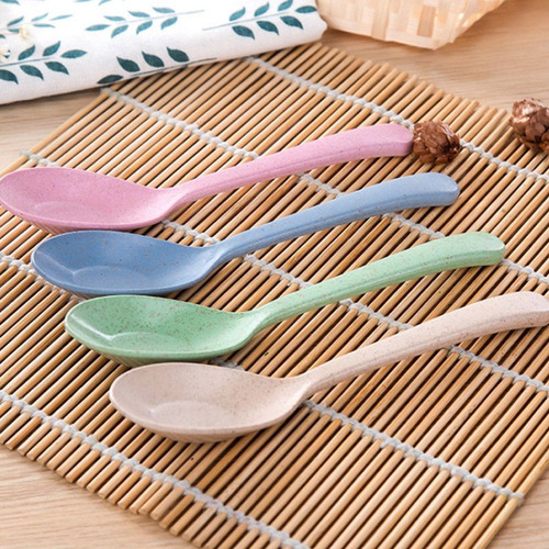 Cuchara Sopera De Mango Largo Con Paja De Trigo Para Niños,