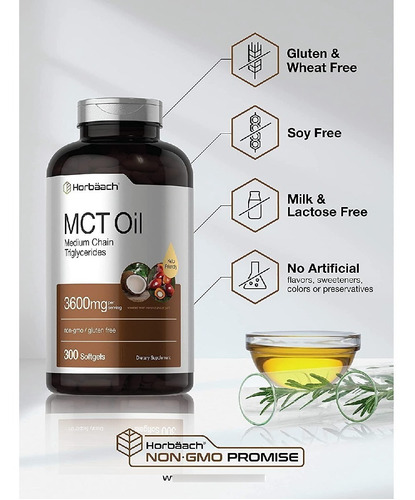Imagen 3 de 5 de Aceite Keto Mct 3600 Mg Horbäach 300 Capsulas Blandas