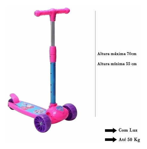 Patinete Infantil 3 Rodas Com Luz Cute Unitoys 1462 - Rosa