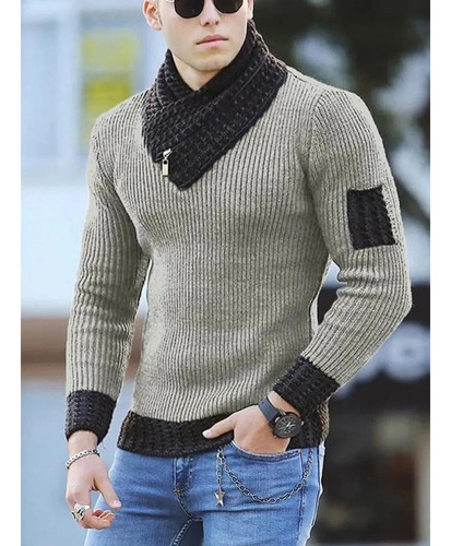 Suéter Con Cuello De Bufanda Para Hombre, Ajustado Y Casual,