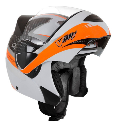 Capacete Robocop Pro Tork V-pro Jet 2 Carbon Laranja Moto Cor Branco/Laranja Tamanho do capacete 60