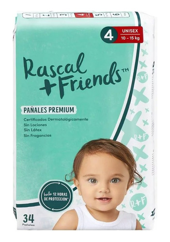 Pañal Premium Rascal Friends Etapa 4 - Bolsa Con 34 Pañales 