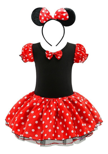 1 Vestido Casual De Minnie Mouse Rojo/rosa Con Orejas