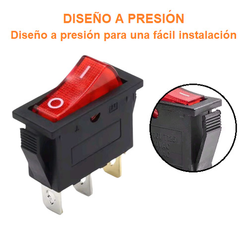 Boton Rectangular C/luz 3 Pines Encendido Apagado 2 Piezas