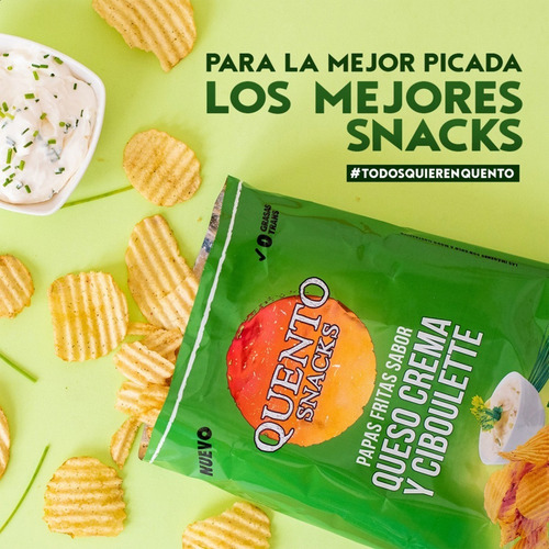 Imagen 4 de 9 de Papas Fritas Queso Crema Y Ciboulette Quento Snacks 90g
