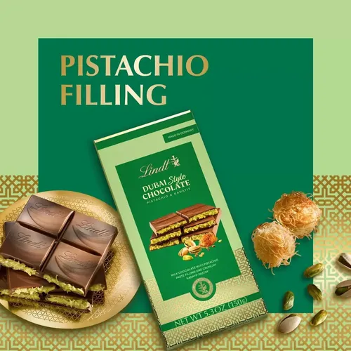 Chocolate Tablete Lindt Dubai Style Pistache Amêndoa Caixa 150g