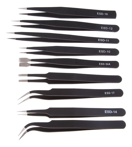 Imagen 6 de 11 de 9pcs Pinzas De Acero Inoxidable Antiestática Herramienta