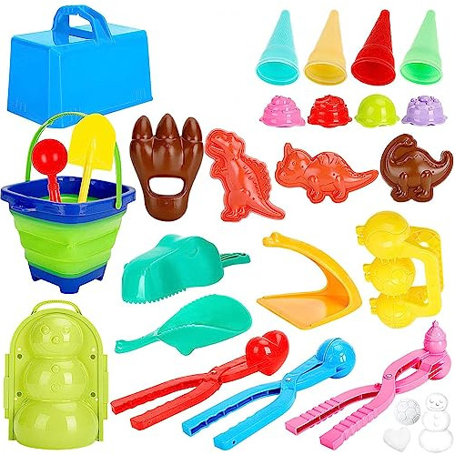 24 Pcs Snow Toys Kit, Snowball Maker Tool, Kids Dinosau...