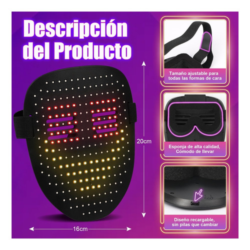 Máscara Led Com Detecção De Gestos, Led Eletrônico Digital