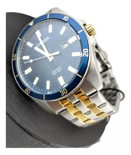 Reloj Citizen Dos Tonos Inox Quart Tablero Azul Fecha Hombre