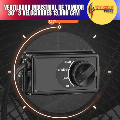 Ventilador Industrial De Tambor 30 3 Velocidades 13,000 Cfm Estructura Naranja Aspas Plateado Diámetro 76 cm Frecuencia 50Hz/60Hz Material de las aspas Acero