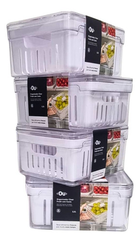 Kit De Recipiente Acrílico Com Tampa E Cesto 4x2,2litros