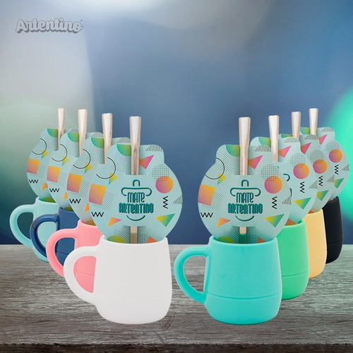 Imagen 2 de 10 de Set Matero 12 Mate Asa Pastel Bombilla Acero Vaciado Fácil