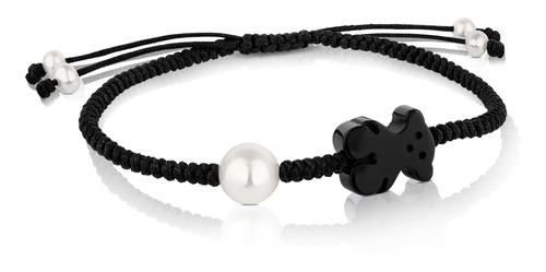 Pulsera Tous Tibet De Cordón En Color Negro Con Ónix Y Perla