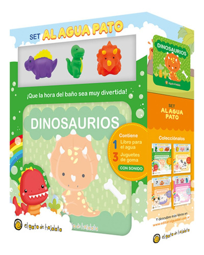 Set Al Agua Pato Dinosaurios-libro Y 3 Juguetes Para El Baño