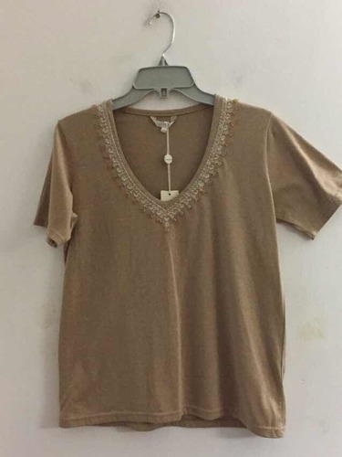 Polera Bordada Marca Viaressa Talla S Beige