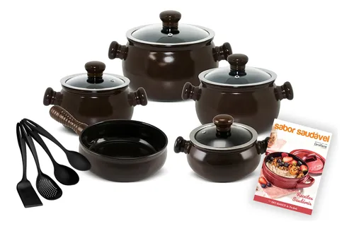 Jogo Panelas Cerâmica Premiere Joy 5 Pçs Chocolate Ceraflame