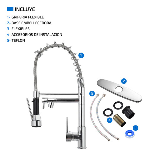 Griferia Para Cocina Mesada Canilla Monocomando Extensible Plateado Cromado