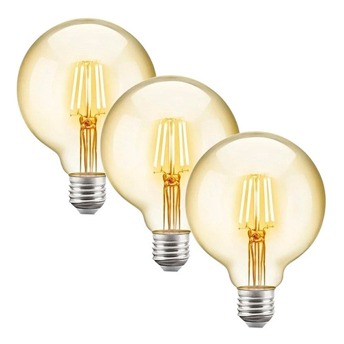 3 Lâmpadas Led Decorativa Retrô Vintage Globo Âmbar G125 Gmh Cor da luz Branco-quente 110V/220V