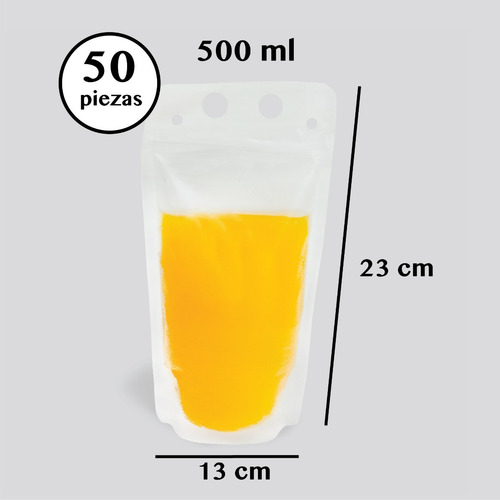 Imagen 4 de 10 de 100 Bolsa Stand Up Pouch Para Bebidas Con Cierre 500 Ml