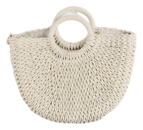 Bolsa De Paja Amplia Para Playa Asa Simple Mediana