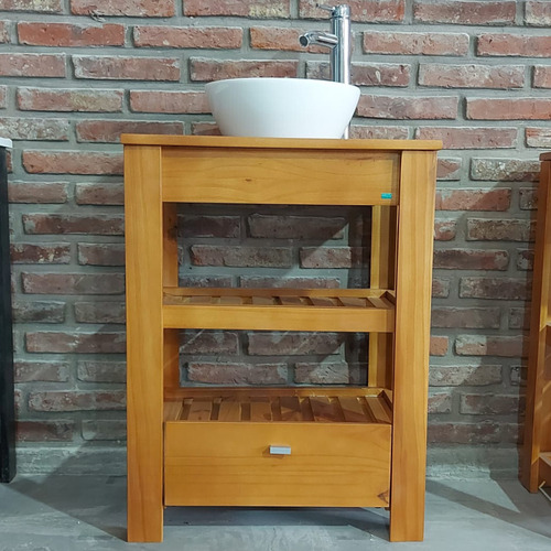 Vanitory 60cm Madera Maciza Laqueado Bacha Baño Cajon Nogal Blanco Sin Agujeros