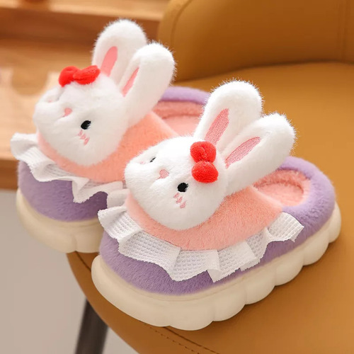 Zapatillas De Felpa Para Niños Con Bonito Diseño De Conejo Y