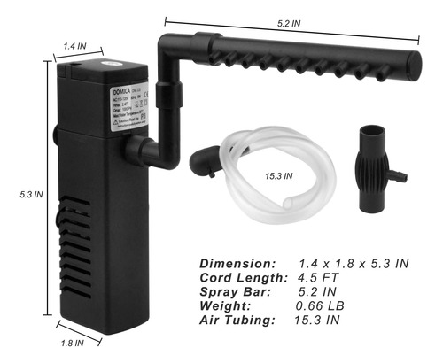Filtro De Acuario Domica Interno De 380 L/h Para Tanque De 2