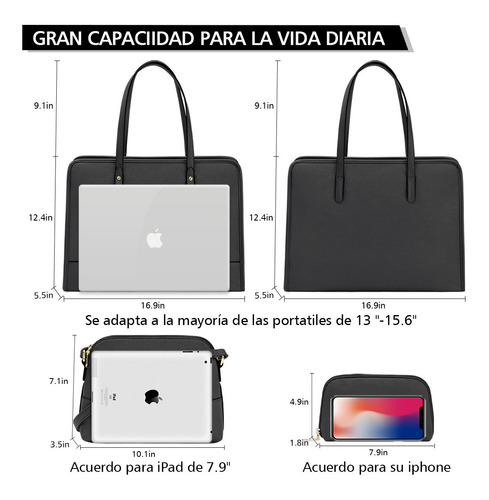 Imagen 2 de 8 de Set De Tote Bolsa Para Laptop 3pcs De Cuero Real Para Mujer