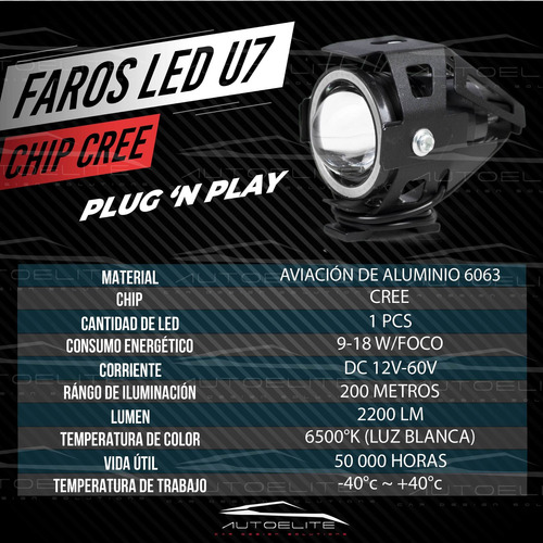 Imagen 9 de 10 de 2 Faros Negros Lupa Led Cree Moto Ojo De Angel Estrobo U7
