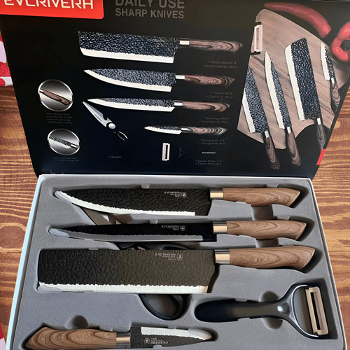 Conjunto De Facas Inox 6 Pçs Cozinha Churrasco Antiaderente
