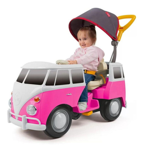 Carrinho Passeio Pedal Infantil Kombi Vintage Clasico Cor Rosa