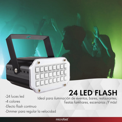 Imagen 3 de 9 de Mini Flash Luz 24 Led Luces Rgb Ritmico Color Fiesta