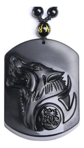 Collar De Lobo De Obsidiana Pendiente Amuleto Suerte Fortuna Color Negro