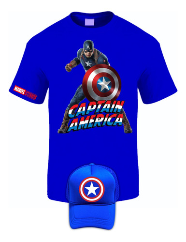 Camiseta Mang Corta Capitan America Avenger Obsequio Gorra X