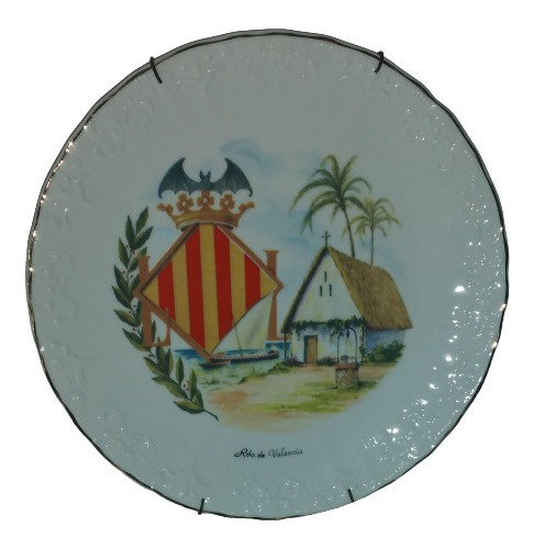 Antiguo Plato De Porcelana De Valencia Bellísimo Con Soporte