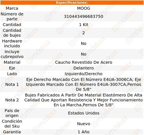 Set 2 Bujes Eje Del E-250 Econoline 75-02 Moog