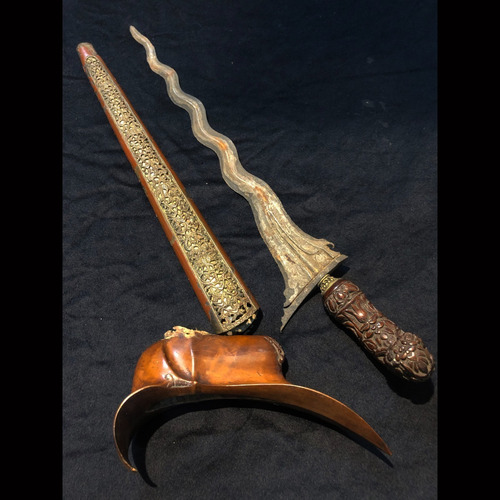 Antiguo Cuchillo Kris Malayo 1850 Madera Y Hierro A326