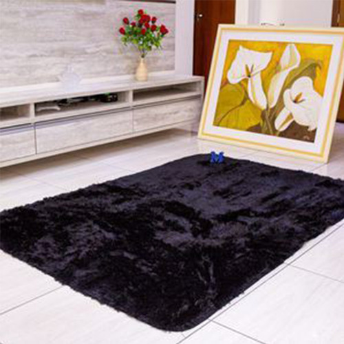 Tapete Sala Quarto Peludo 1,00x1,50 Shaggy Casa Laura Enxovais Preto