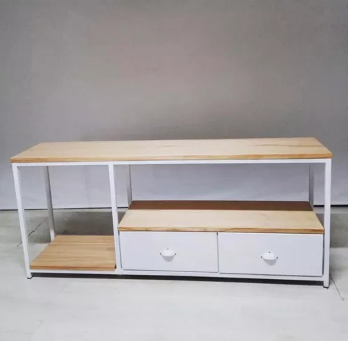 Estantería blioteca rack Eyra Trio madera paraiso y laqueado blanco con 4  cajones 1 puerta 240