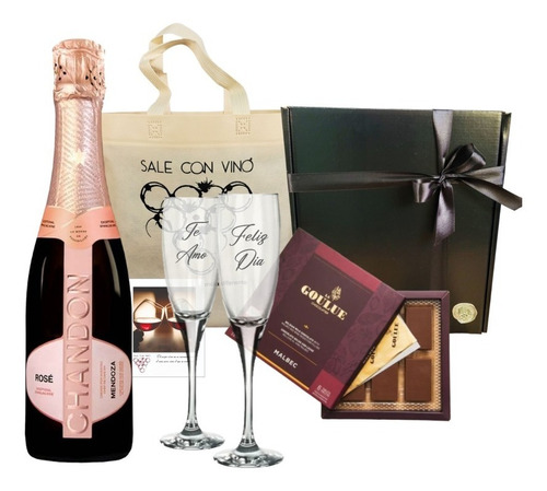 Box Champagne Chandone Rose 2 Copas Vidrio Chocolate Regalo 