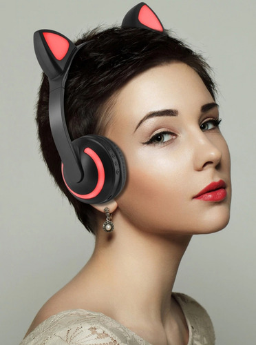 Headphone Orelha De Gato Com Led Bluetooth 5.0 Ear Gat Preto