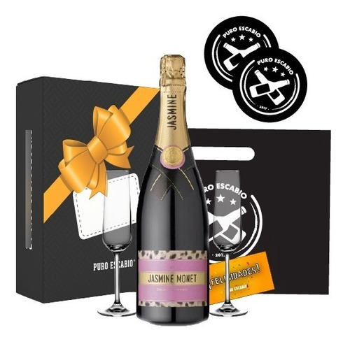 Box Jasmine Monet Champagne Rose + 2 Copas Vidrio Regalo