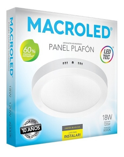 Imagen 4 de 8 de Panel Plafón De Aplicar Redondo 18w Macroled