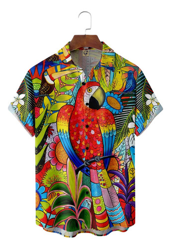 Gh Camisa Hawaiana Unisex Con Diseño Loro En El Bosque, Cami