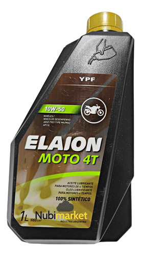 Aceite Ypf Elaion 10w-50 Sintético 1l Para Motor Nubimarket 