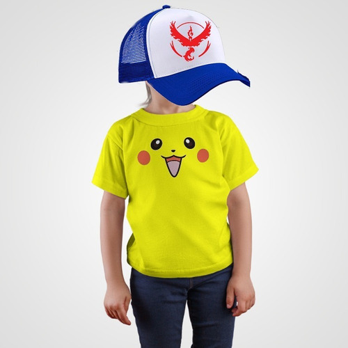 Polera Personalizada Jockey Gorro Ash Pikachu Pokemon Niños 