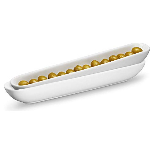 Kook Olive Boat Tray, Ceramic Serving Dish, Narrow Cano...